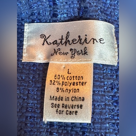 Katherine New York Elegant Blue Tweed beaded Blazer Large EUC - Picture 9 of 9